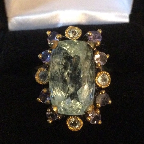 Rare Genuine 16mm by 10mm Aquamarine, Tanzanite & Topaz Ring - Picture 6 of 14